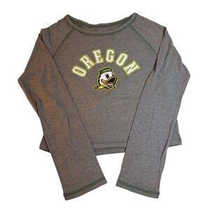 Oregon Ducks Women's Long Sleeve Cropped Shirt Gray Green Stitch Size M